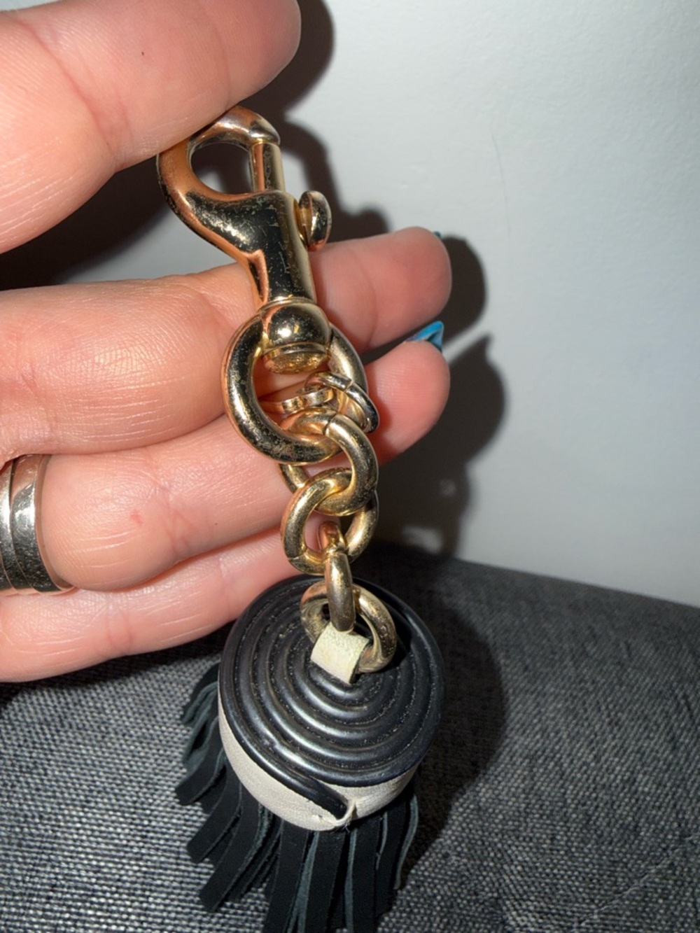 Coach Leather Tassel Bag Charm Black/Cream with Gold Hardware - Picture 6 of 6